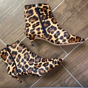 JCrew leopard calf hair booties 6.5